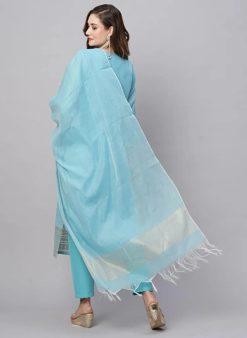 جو سريكي كورتا أورغانزا نسائية من GoSriKi مع بنطال ودوباتا (لاهار-فيروزي-GS_S_Sky Blue_Small)